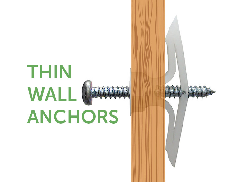 Thin Wall Anchors for Hollow Walls, Doors, and Togglers