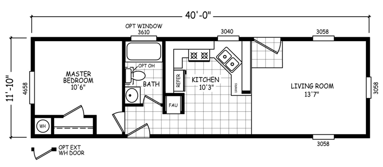 Cavco West Homes - Single Wide Small 1 Bedroom Floor Plan