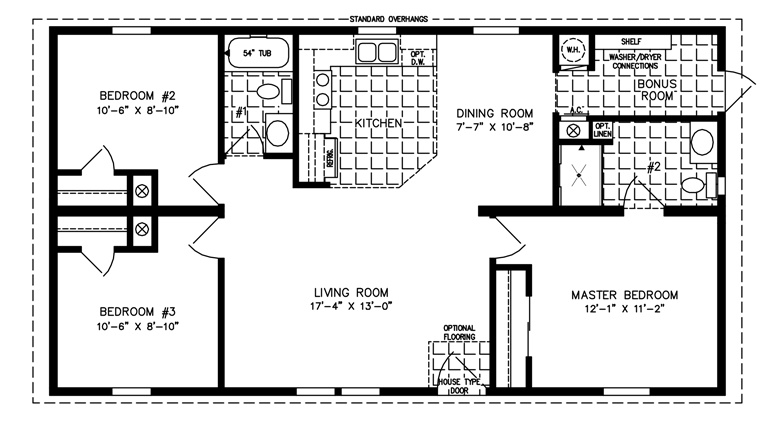 Jacobsen Homes - Doublewide Mobile Home Floor Plan - 3 Bed 2 Bath