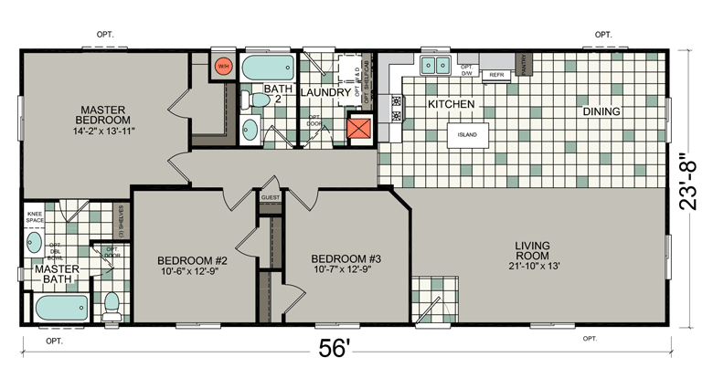 Silvercrest Mobile Home Floor Plan - 3 bed 2 bath